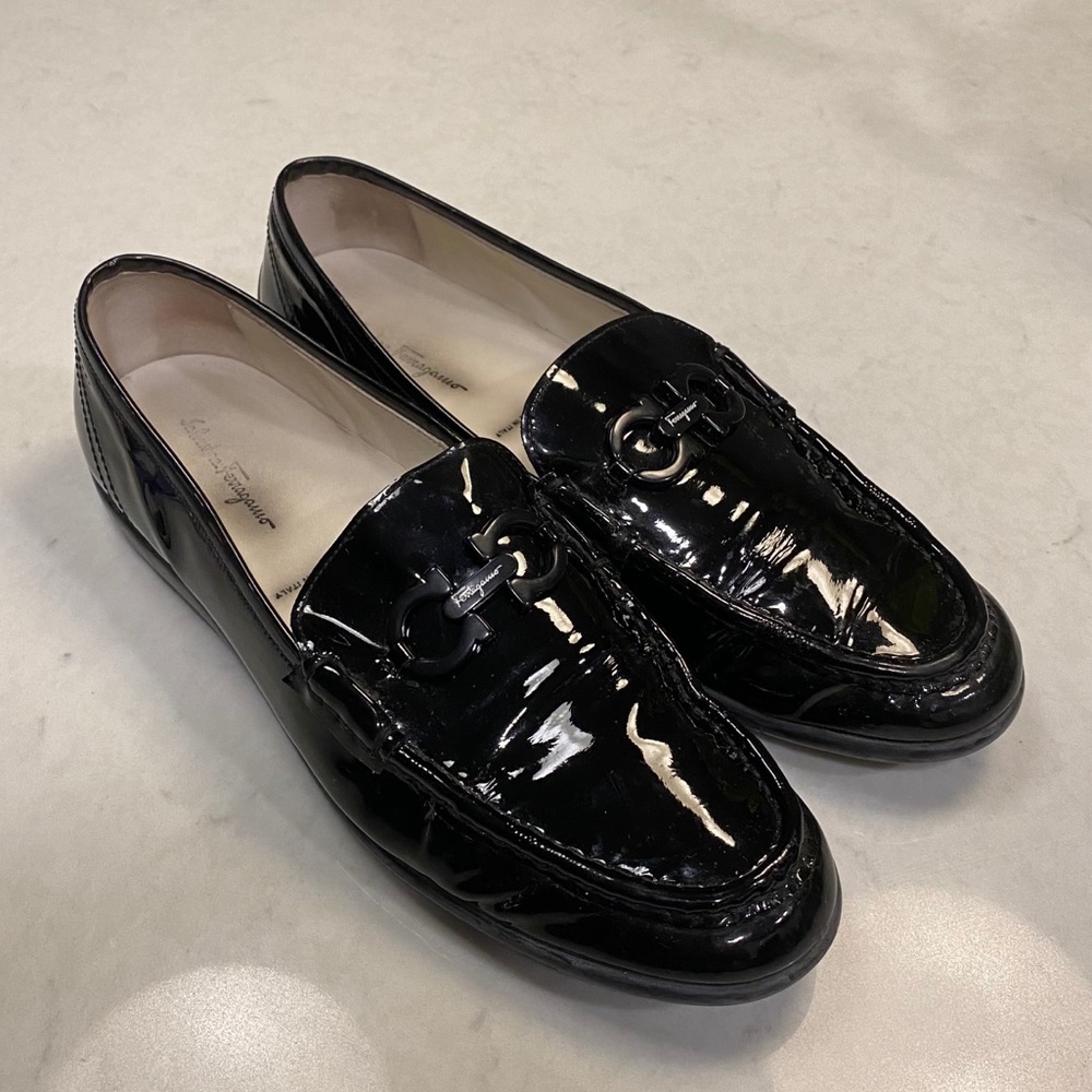 Salvatore Ferragamo Black Patent Leather Loafers